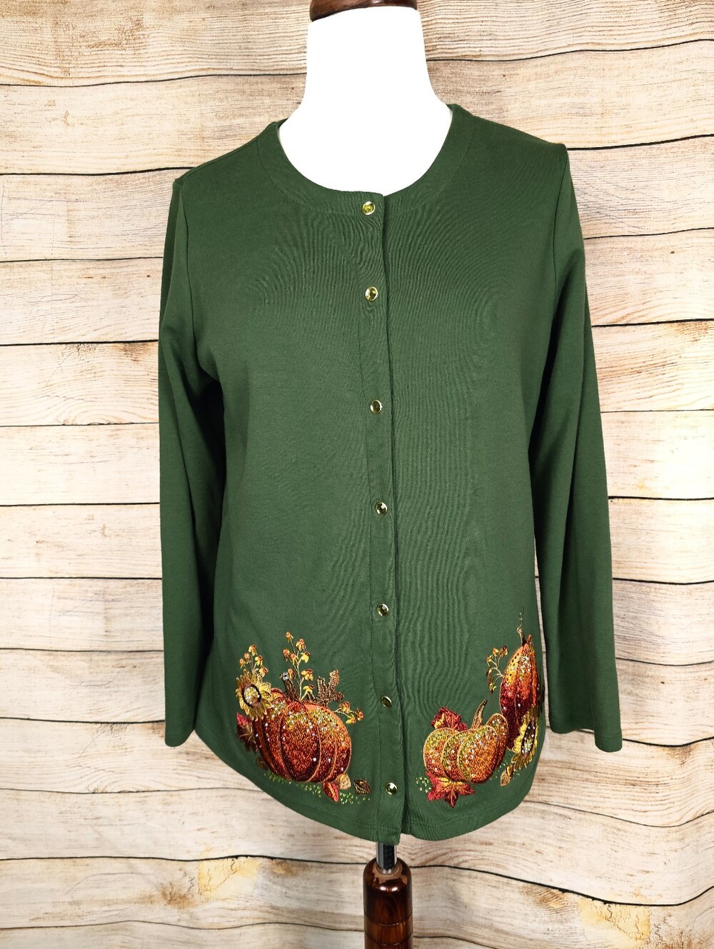 Quacker Factory Embroidered Pumpkin Fall Lightweight Cotton Jacket Size Large
